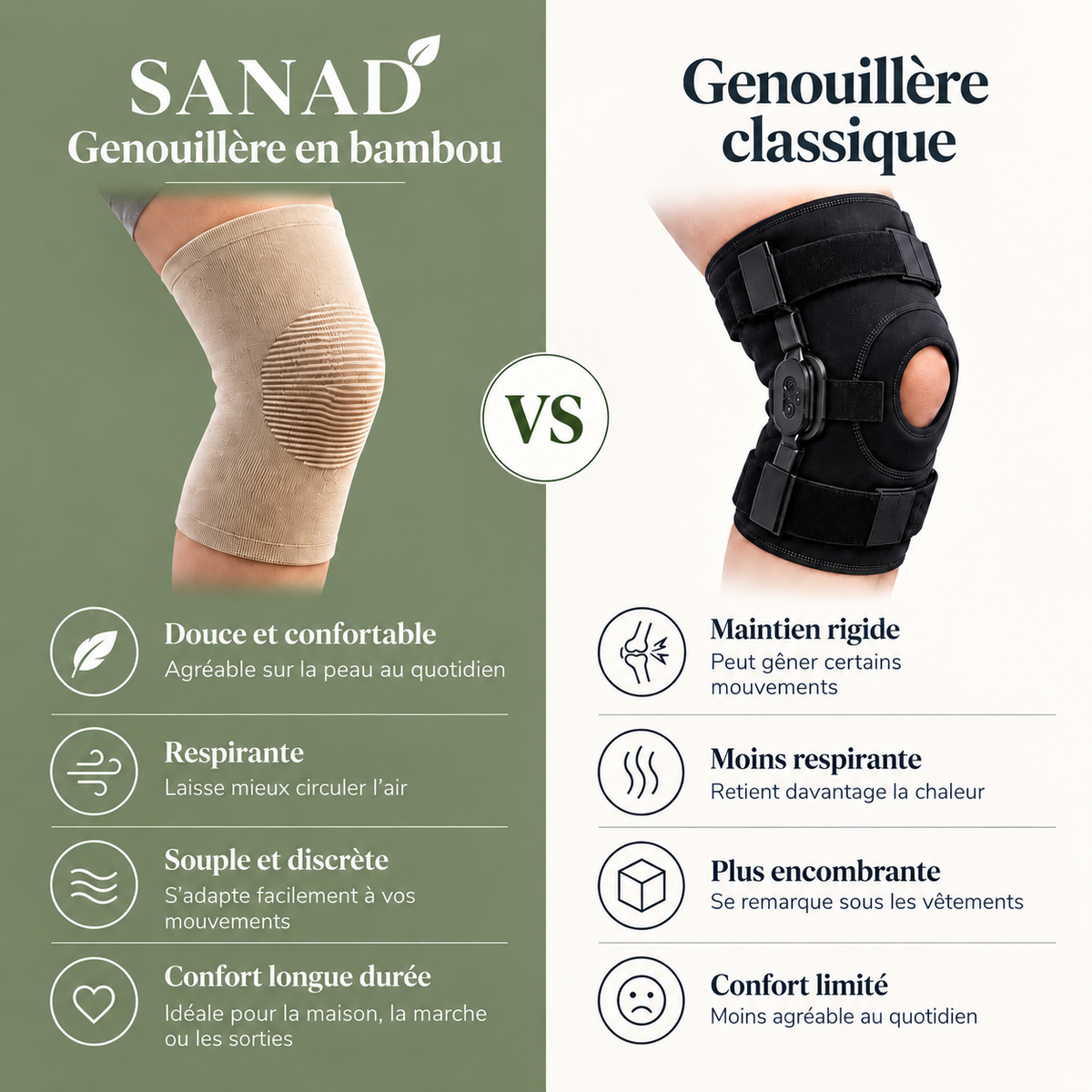 Genouillère en Bambou Premium – Confort & Récupération